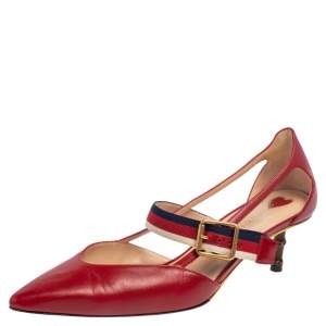 مملوكة مسبقًا Gucci Red Leather Unia Mary Jane Pumps Size 38.5