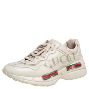 Gucci Off White Leather Rhyton Gucci Logo Print Low Top Sneakers Size 39
