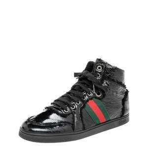 Gucci Black Wool And Patent Leather High Top Sneakers Size 39