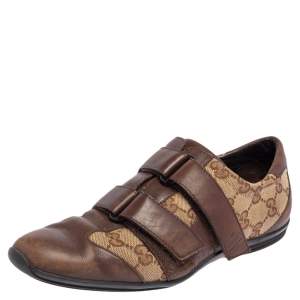 مملوكة مسبقًا Gucci Brown Guccissima Canvas and Leather Velcro Sneaker Size 36