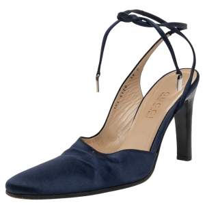 Gucci Blue Satin Ankle Wrap Sandals Size 38