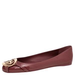 Gucci Tibet Red Patent Leather GG Interlocking Buckle Ballet Flats Size 35
