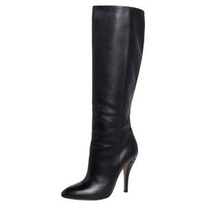 Pre Owned Gucci Black Leather Adina Knee Length Boots Size 38.5