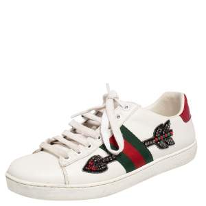 Gucci White Leather Ace Embroidered Arrow Appliqué Low Top Sneakers Size 37 