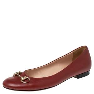 Gucci Red Leather Horsebit Ballet Flats Size 37.5