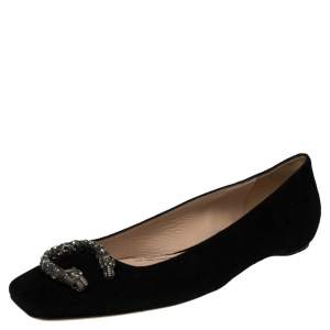 مملوكة مسبقًا Gucci Black Suede Dionysus Ballet Flats Size 38.5