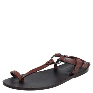 Pre Owned صندل فلات غوتشي جلد بني حلقة إصبع سير يإبزيم مقاس 40.5