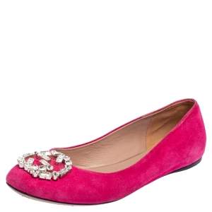 Pre Owned Gucci Pink Suede Crystal Embellishment Ballet Flats Size 36.5