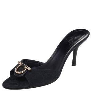 Gucci Black GG Canvas Slide Sandals Size 37