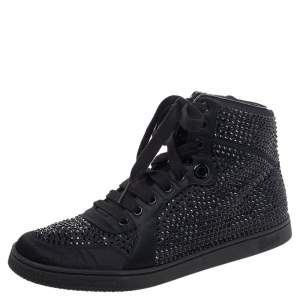 Gucci Black Satin Crystal Embellished Coda High Top Sneakers Size 39