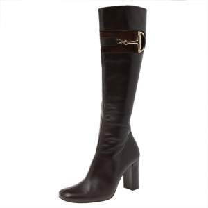 Gucci Dark Brown Leather Horsebit Knee Length Boots Size 37.5