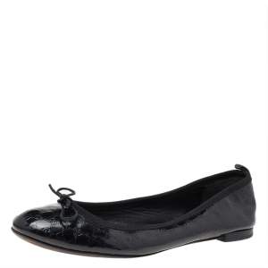 Gucci Black Micro Guccissima Patent Leather Bow Detail Ballet Flats Size 39
