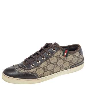 Pre Owned Gucci Brown GG Supreme Canvas And Leather Barcelona Low Top Sneakers Size 36
