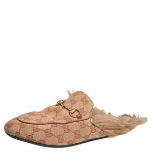 Gucci Beige GG Canvas Princetown Mules Size 38