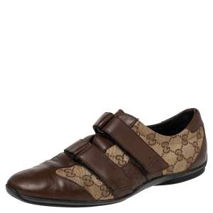 Gucci Beige/Brown Guccissima Canvas and Leather Velcro Sneakers Size 39.5