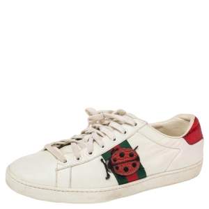 Pre Owned Gucci White Leather  Bee Ace Low Top  Sneakers Size 40.5 