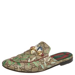 Pre Owned Gucci  Grey GG Coated Canvas Tian Princetown  Flat Sandals Size 37