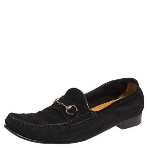 Gucci Black Suede  Horsebit  Loafers Size 39.5
