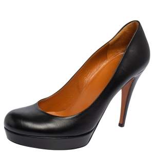 Pre Owned Gucci Black Leather Round Toe Platform Pumps Size 38