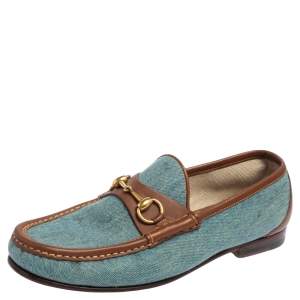 Gucci Blue/Brown Denim And Leather Horsebit Loafers Size 41