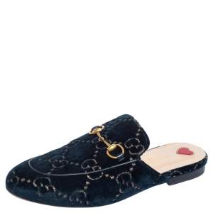 مملوكة مسبقًا Gucci Green GG Velvet Princetown Mules Size 37