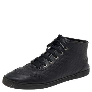 Pre Owned Gucci Black Microguccissima Leather High Top Sneakers Size 39.5