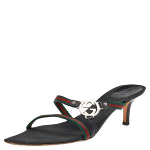 Pre Owned Gucci Black Canvas GG Logo Sandals Size 38.5