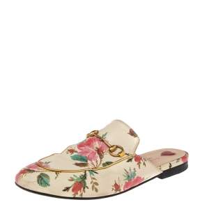 مملوكة مس�بقًا Gucci Multicolor Floral Print Leather Princetown Horsebit Mules Size 38