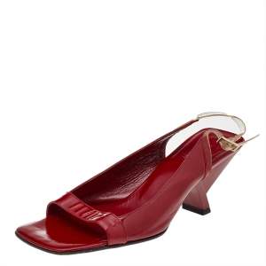 Gucci Red Leather Open Toe Slingback Sandals Size 38.5