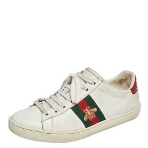 Gucci White Leather And Python Embossed Leather  Ace  Sneakers Size 37