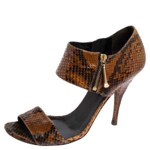 Gucci Brown Python Open Toe Zip Sandals Size 40.5