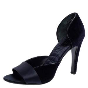 Gucci Navy Blue Velvet And Satin D'Orsay Peep Toe Pumps Size 40