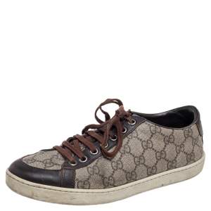Gucci Beige/Brown GG Supreme Canvas and Leather Low Top Sneakers Size 38