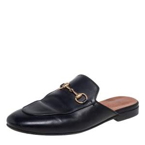 مملوكة مسبقًا Gucci Black Leather Princetown Horsebit Mules Size 36.5