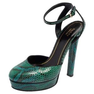 Gucci Green Python Leather Huston Sandals Size 39