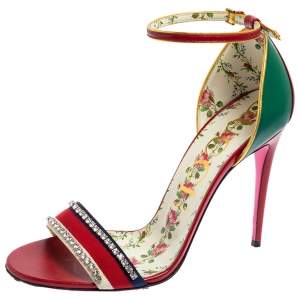 مملوكة مسبقًا Gucci Multicolor Leather Ilse Crystal Embellished Sandals Size 41