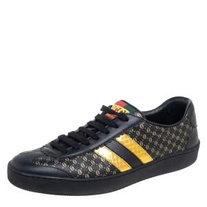 Gucci Black/Gold Leather Web Dapper Dan Sneakers Size 38