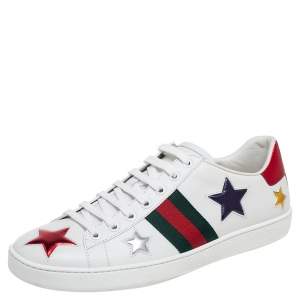 مملوكة مسبقًا Gucci White Leather And Python Embossed Leather Ace Low Top Sneakers Size 40