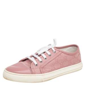 Gucci Pink GG Canvas And Leather Low Top Sneakers Size 39
