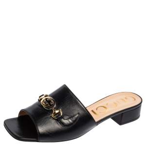 مملوكة مسبقًا Gucci Black Leather Zumi Slide Sandals Size 41