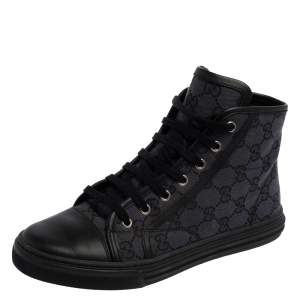 Gucci Black/Blue GG Canvas and Leather Cap Toe High Top Sneakers Size 37