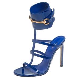 مملوكة مسبقًا Gucci  Blue Patent Leather Ursula Horsebit Ankle Strap Sandals Size 37.5
