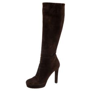Pre Owned Gucci Brown  Suede Platform Knee High Boots Size 39