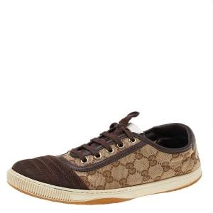 Gucci Brown/Beige GG Canvas And Suede Low Top Sneakers Size 38.5