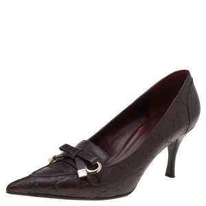 Gucci Burgundy Guccissima Leather Pointed Toe Pumps Size 36