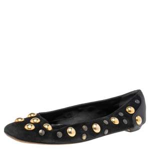 Pre Owned Gucci Black Suede Studded Ballet Flats Size 40.5
