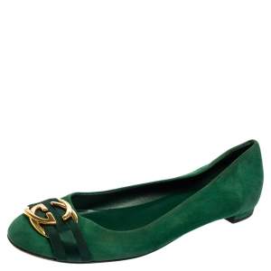 حذاء باليرينا فلات غوتشي حرف G متداخل سويدي أخضر مقاس 41