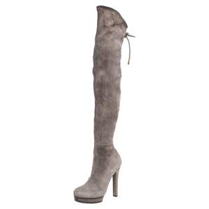 Pre Owned Gucci Grey Suede Platform Over Knee High Boots Size 37