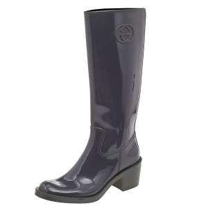 Pre Owned Gucci Grey Rubber Rain Boots Size 38