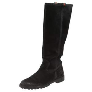 Pre Owned Gucci Black Suede Knee Boots Size 38